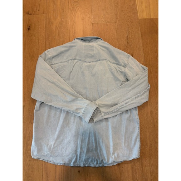 FLAWS Poncho Western Denim Shirt Mens XXL Regular Blue Long Sleeve Pearl Snap - Picture 2 of 5